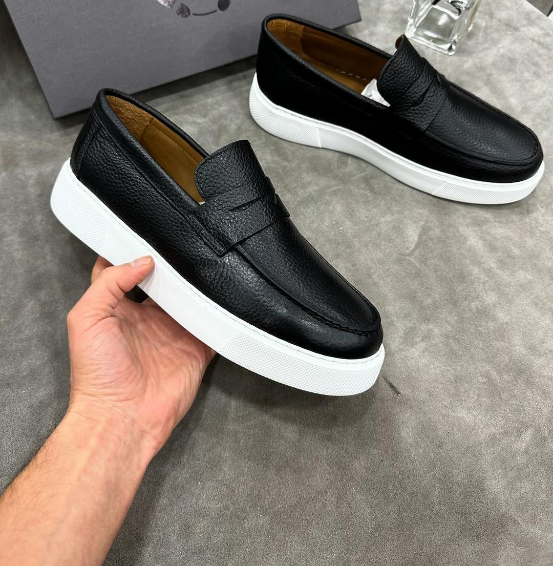 Chaussures mocassin en cuir à semelles Blanc pour hommes