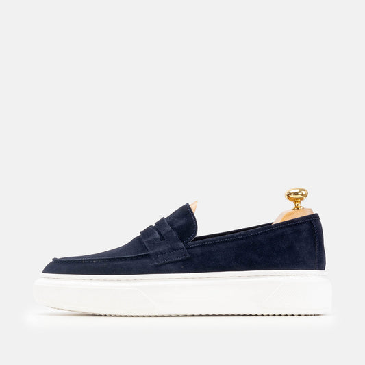 Mocassin Urbain en Suède Bleu Marine avec Semelle Blanche