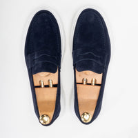 Mocassin Urbain en Suède Bleu Marine avec Semelle Blanche